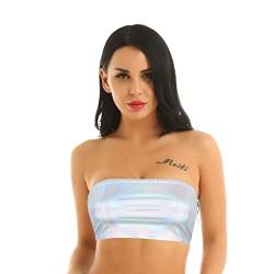 Glänzendes Röhrenoberteil für Damen, metallisches trägerloses Crop-Röhrenoberteil, Rave Bandeau BH für Party Clubwear, dehnbares, Nicht gepolstert lässiges Basic Sexy Westen Top für Tanzen, Festivals von SamHeng