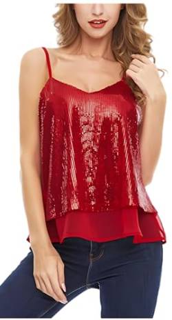 Pailletten Tanktop für Damen, ärmellose Funkelnde Schimmernde Camisole Tops, glänzende Party Tanktops, verstellbares Cami Tanktop mit Spaghettiträgern für den Nachtclub, täglicher glitzernde T-Shirts von SamHeng