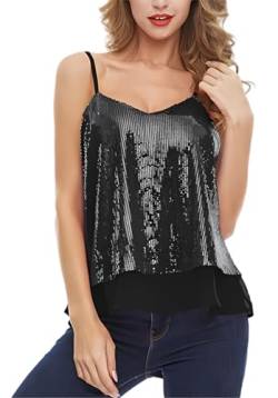 Pailletten Tanktop für Damen, ärmellose Funkelnde Schimmernde Camisole Tops, glänzende Party Tanktops, verstellbares Cami Tanktop mit Spaghettiträgern für den Nachtclub, täglicher glitzernde T-Shirts von SamHeng