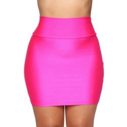 SamHeng Damen Minirock Stretch Skinny Kurz Wetlook Sexy Hohe Taille Wrap Röcke Slim Kunstleder Bleistiftröcke Bodycon Disco Steampunk Partyröcke Clubwear(Rosa/L) von SamHeng