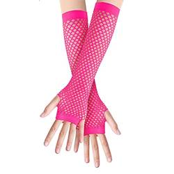 SamHeng Lange Netzhandschuhe, Pink fingerlose Armstulpen, Mesh-Kostüm Handschuhe, Kostüm-Punk-Accessoire für Frauen, Mädchen, Kinder, 80er-Jahre-Kostüm, Abendparty-Zubehör von SamHeng