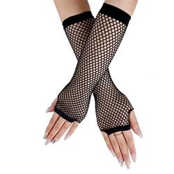 SamHeng Lange Netzhandschuhe, Schwarz fingerlose Armstulpen, Mesh-Kostüm Handschuhe, Kostüm-Punk-Accessoire für Frauen, Mädchen, Kinder, 80er-Jahre-Kostüm, Abendparty-Zubehör von SamHeng