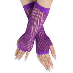 SamHeng Lange Netzhandschuhe, Violett fingerlose Armstulpen, Mesh-Kostüm Handschuhe, Kostüm-Punk-Accessoire für Frauen, Mädchen, Kinder, 80er-Jahre-Kostüm, Abendparty-Zubehör von SamHeng