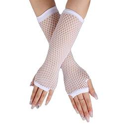 SamHeng Lange Netzhandschuhe, Weiß fingerlose Armstulpen, Mesh-Kostüm Handschuhe, Kostüm-Punk-Accessoire für Frauen, Mädchen, Kinder, 80er-Jahre-Kostüm, Abendparty-Zubehör von SamHeng