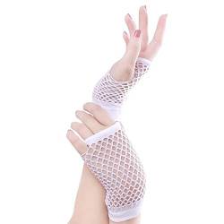 SamHeng netzhandschuhe, 1 Paar Weiß Kurze Netzhandschuhe, durchbohrte fingerlose Nylon-Netz Handschuhe, funky Retro, elegant, dehnbar, Opernabend, Party, 1920er-Jahre-Handschuhe von SamHeng