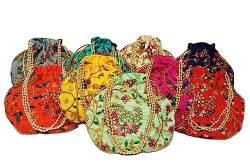 Sambhav Quilt Hub Potli-Tasche für Frauen mit aufwendigem Goldfaden und Pailletten, ethnische Designer-Stickerei, Perlengriff, Potli, Pink von Sambhav Quilt Hub