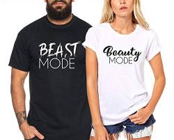 Beast Beauty Mode - Partner-T-Shirt Damen und Herren - 2 Stück - Couple-Shirt Geschenk Set für Verliebte - Partner-Geschenke - Bestes Geburtstagsgeschenk - Partnerlook von Sambosa