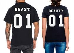 Beast Beauty Partner Look Pärchen T-Shirt Set für Pärchen als Geschenk, Farbe:Schwarz;Größe:Damen Gr. M + Herren Gr. XL von Sambosa