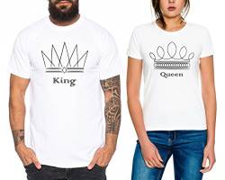 Brock Partner Look Pärchen T-Shirt Set King Queen für Pärchen als Geschenk, Farbe:Weiss;Größe:Damen Gr. S + Herren Gr. XXL von Sambosa