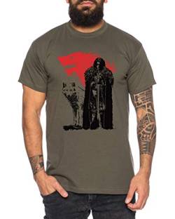 Jon Wolf - Herren T-Shirt Targaryen Thrones Game of stark Lannister Baratheon Daenerys Khaleesi tv blu-ray DVD, Größe:XL, Farbe:Khaki von Sambosa