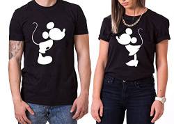 Kiss Mouse King Queen Partner Look Pärchen Valentinstag T-Shirt Set, Größe:3XL;Partner Shirts:Damen T-Shirt Schwarz von Sambosa