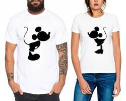 Kiss Partner Look Pärchen T-Shirt Set für Pärchen als Geschenk, Farbe:Weiss;Größe:Damen Gr. M + Herren Gr. L von Sambosa