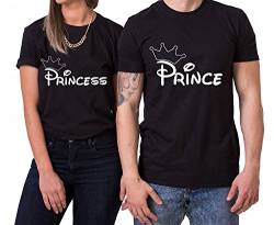 Krone Prince Princess King Queen Partner Look Pärchen Valentinstag T-Shirt Set, Größe:M;Partner Shirts:Damen T-Shirt Schwarz von Sambosa