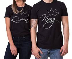 Line King Queen Partner Look Pärchen Valentinstag T-Shirt Set, Größe:L;Partner Shirts:Damen T-Shirt Schwarz von Sambosa