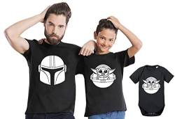 Mandalorian Yoda - Partner - T-Shirt Papa Vater Sohn Kind Baby Strampler Body Partnerlook, Größe:110-116, T-Shirts:Kinder T-Shirt Schwarz von Sambosa