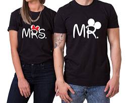 Mister Misses Partner Look Pärchen T-Shirt Set für Pärchen als Geschenk, Größe:M;Partner Shirts:Damen T-Shirt Schwarz von Sambosa