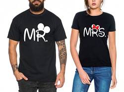 Mr Mrs Partner Look Pärchen T-Shirt Set für Pärchen als Geschenk, Farbe:Schwarz;Größe:Damen Gr. M + Herren Gr. 4XL von Sambosa