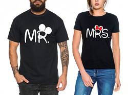 Mr Mrs Partner Look Pärchen T-Shirt Set für Pärchen als Geschenk, Farbe:Schwarz;Größe:Damen Gr. M + Herren Gr. XL von Sambosa