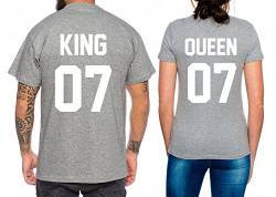 Partner Look Pärchen T-Shirt Set King Queen für Pärchen als Geschenk, Farbe:Dunkelgrau Meliert;Größe:Damen Gr. M + Herren Gr. XL von Sambosa