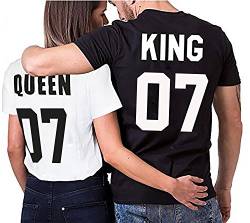 Partner Look Pärchen T-Shirt Set King Queen für Pärchen als Geschenk, Größe:Damen Gr. XL + Herren Gr. 3XL von Sambosa