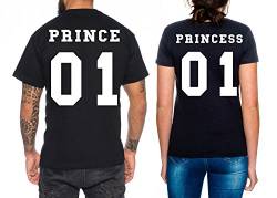 Partner Look Pärchen T-Shirt Set Prince Princess für Pärchen als Geschenk in versch. Farben S-4XL, Farbe:Schwarz;Größe:Damen Gr. L + Herren Gr. 4XL von Sambosa