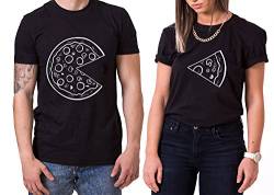 Pizza King Queen Partner Look Pärchen Valentinstag T-Shirt Set, Größe:M;Partner Shirts:Damen T-Shirt Schwarz von Sambosa