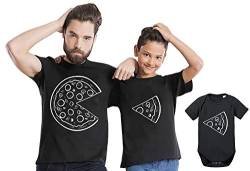 Pizza - Partner - T-Shirt Vater Sohn Papa Kind Baby Strampler Body Partnerlook, Größe:110-116, T-Shirts:Kinder T-Shirt Schwarz von Sambosa