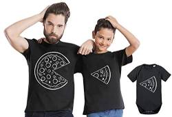 Pizza - Partner - T-Shirt Vater Sohn Papa Kind Baby Strampler Body Partnerlook, Größe:122-128, T-Shirts:Kinder T-Shirt Schwarz von Sambosa