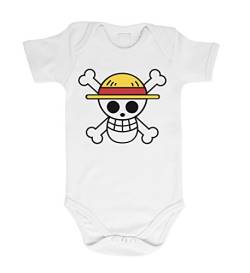 Ruffy Straw Hat Logo Baby Strampler Body Luffy Ruffy One Monkey Anime Piece Zoro, Farbe:Weiß;Größe:56 von Sambosa