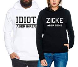 Sambosa Idiot Zicke King Queen Partner Look Pärchen Valentinstag Hoodie, Größe:L, Partner Hoodies:Herren Hoodie Weiß von Sambosa