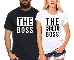 The Real Boss - Partner-T-Shirt Damen und Herren - 2 Stück - Couple-Shirt Geschenk Set für Verliebte - Partner-Geschenke - Bestes Geburtstagsgeschenk - Partnerlook Schwarz von Sambosa