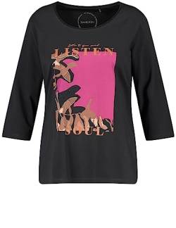 Samoon Damen 3/4 Arm Shirt mit Frontprint 3/4 Arm T-Shirt 3/4 Arm Rundhals 3/4 Arm Shirt Frontprint Black Gemustert 46 von Samoon