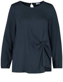 Samoon Damen Elegante Bluse mit Raff-Detail Langarm, geknöpfte Armschlitze unifarben Navy 54 von Samoon