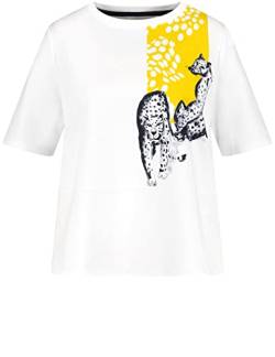 Samoon Damen Shirt mit Leo-Motiv halber Arm Frontprint White Gemustert. 42 von Samoon