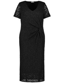 Samoon Damen Spitzenkleid mit Knoten-Detail Kurzarm unifarben wadenlang, kniebedeckend Black 44 von Samoon