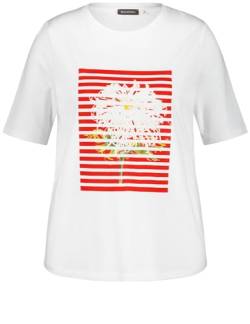 Samoon Damen T-Shirt mit Frontprint Kurzarm Frontprint White Gemustert. 48 von Samoon