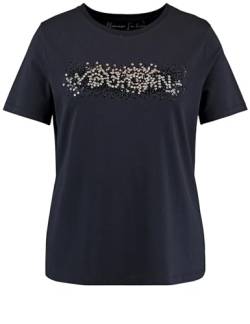 Samoon Damen T-Shirt mit Pailletten-Wording Kurzarm Frontprint, unifarben Navy 46 von Samoon