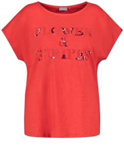 Samoon Damen T-Shirt mit verziertem Wording überschnittene Schultern, Kurzarm unifarben, Frontprint Power Red Gemustert 50 von Samoon