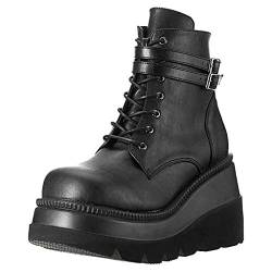 Samore Damen Stiefel,Frauen Plattform Stiefel Stiefeletten mit Schnürung und Reißverschluss Schuhe Boots Arbeitsschuhe Bunte Plattformkeilabsatzschuhe Motorradstiefel von Samore