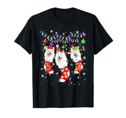 Samojede in Socken Weihnachtsmütze für Hundeliebhaber T-Shirt von Samoyed In Socks Christmas Santa Hat Xmas Light