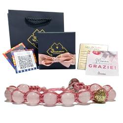 Samsara Armband zum Muttertag aus natürlichem Rosenquarz – verstellbar – Geschenkbox und Karten im Lieferumfang enthalten, Baumwolle von Samsara