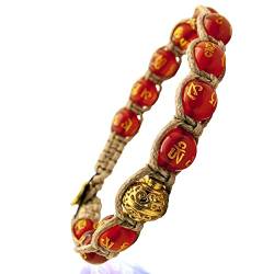 Samsara Tibetisch-buddhistisches Armband – Shamballa mit poliertem Onyx und Mantra Gold – Schnur aus gewachster Baumwolle, Baumwolle Stein, Roter Achat von Samsara