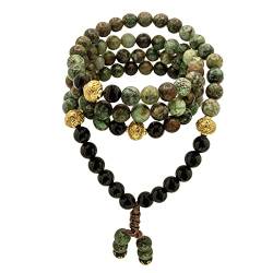 Samsara Tibetische Halskette aus Afrikanisches Türkis und Onyx - Tibetisches Mala mit 108 Perlen von Samsara