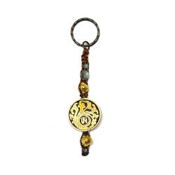Samsara Tibetischer Handgefertigter Schlüsselanhänger aus Edelsteinen und Messing, Mystisches Geschenk gegen den bösen Blick - Schutz und positive Energie (AFRIKANISCHER TÜRKIS) von Samsara