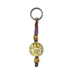 Samsara Tibetischer Handgefertigter Schlüsselanhänger aus Edelsteinen und Messing, Mystisches Geschenk gegen den bösen Blick - Schutz und positive Energie (AMETHYST) von Samsara