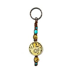 Samsara Tibetischer Handgefertigter Schlüsselanhänger aus Edelsteinen und Messing, Mystisches Geschenk gegen den bösen Blick - Schutz und positive Energie (HIMMELBLAUER TÜRKIS) von Samsara