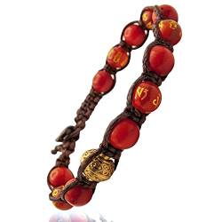Samsara Tibetisches Buddhistisches Armband - Shamballa mit Bambuskorallen- und Roter Achat-Steine mit Gold-Mantra - Gewachster Baumwollfaden Farbe Braun von Samsara