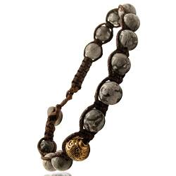 Samsara Tibetisches Buddhistisches Armband - Shamballa mit Fossilienachat-Stein - Gewachster Baumwollfaden Farbe Braun von Samsara