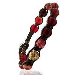 Samsara Tibetisches Buddhistisches Armband – Shamballa mit Stein aus Roter Achat Striata – Garn aus gewachster Baumwolle, Roter gestreifter Achat von Samsara