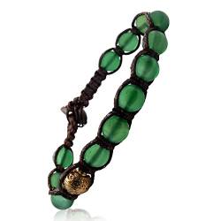 Samsara Tibetisches Buddhistisches Armband – Shamballa mit grünem Achat – Garn aus gewachster Baumwolle, Stein, grüner Achat von Samsara